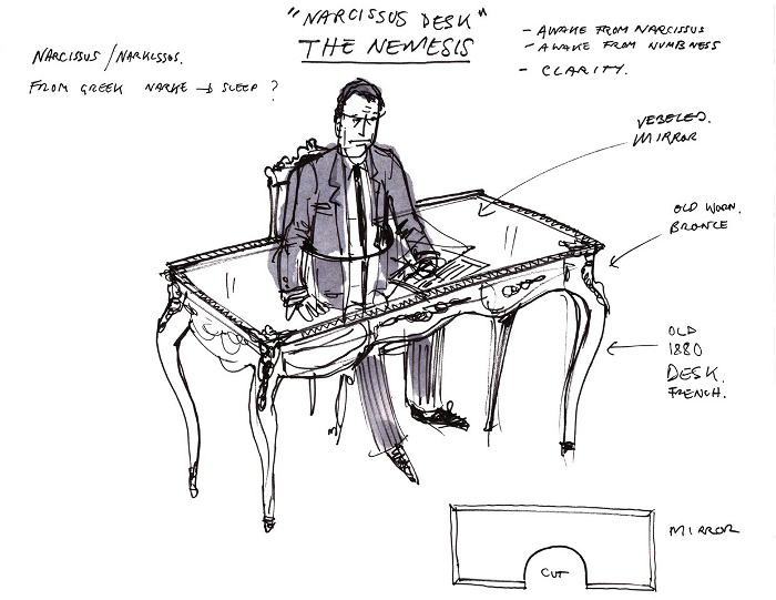 Narcissus Desk le bureau miroir par Sebastian Errazuriz