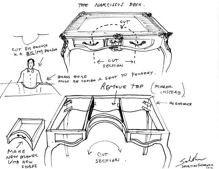 Narcissus Desk le bureau miroir par Sebastian Errazuriz